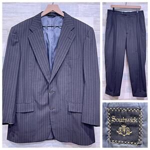 Southwick Bespoke 2 Piece Suit Gray Stripe USA Made Mens 43R 36W